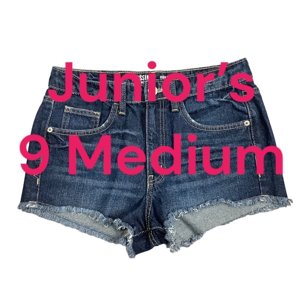 Junior’s Mossimo 9 M Medium Navy Blue Denim Jeans Chino Shorts Cut Offs Cotton - Picture 2 of 6